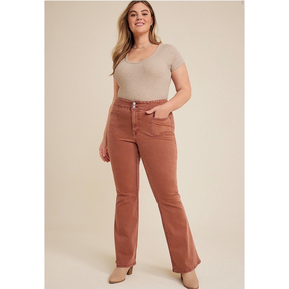 Maurices Womens 16W Sculptress High Rise Flare Leg Rust Terracotta Stretch Denim